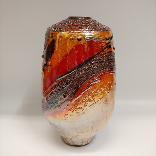 Click to view detail for #221181 Raku Vase 3xFired 9.75x5 $42